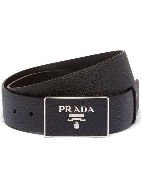 prada black saffiano leather logo plaque belt|Prada logo.